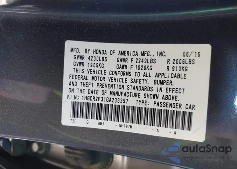 2016 Honda Accord Lx z USA, uszkodzony, nr VIN 1HGCR2F31GA233357